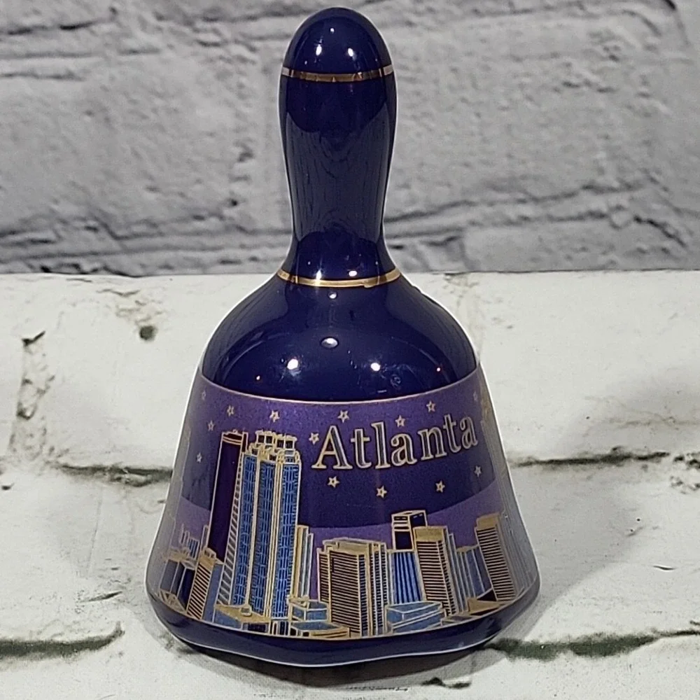 Atlanta Souvenir Bell City Skyline Georgia Travel Painted Porcelain Vtg‎ Blue